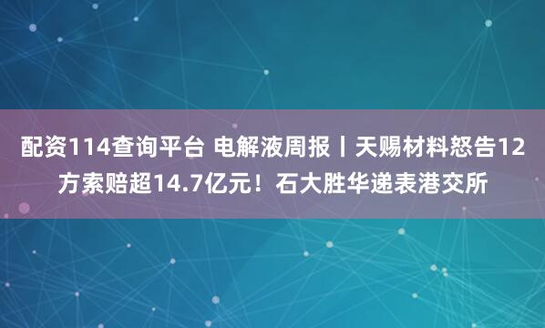 配资114查询平台 电解液周报丨天赐材料怒告12方索赔超14.7亿元！石大胜华递表港交所
